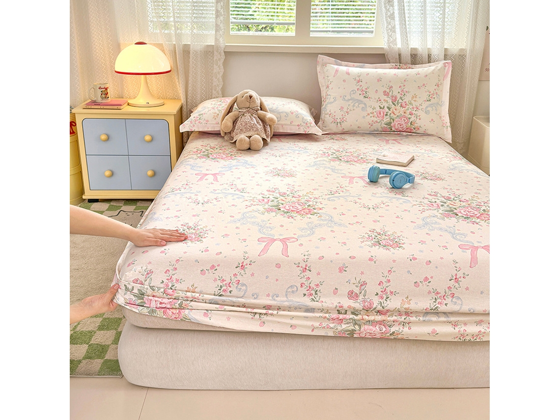 Funda De Colchón, Sábana Bajera Ajustable Estampada De Algodón Puro, Apta Para Habitación Infantil, Diseño De Lazo, 90x200cm. Panoona