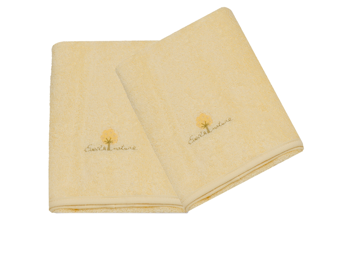 Juego de 2 Toallas de Baño EVEIL ET NATURE  (50 x 90 cm - 100% Algodón - Amarillo)