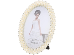 Marco Fotos Ovalado 18x13 Incrustaciones Perlas Blanco Soporte Decorativo Escritorio Elegante Expositor