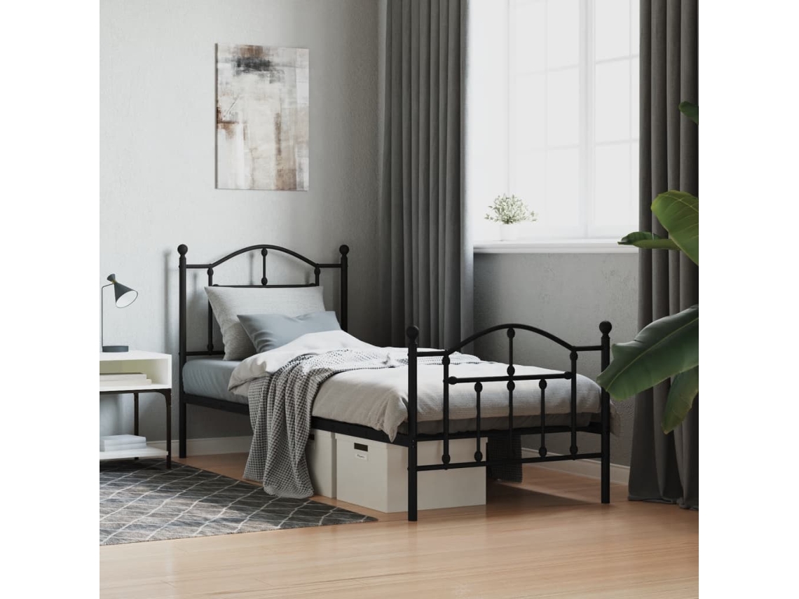 Marco de Cama con Cabecero Pés Metal Negro (90x190cm)