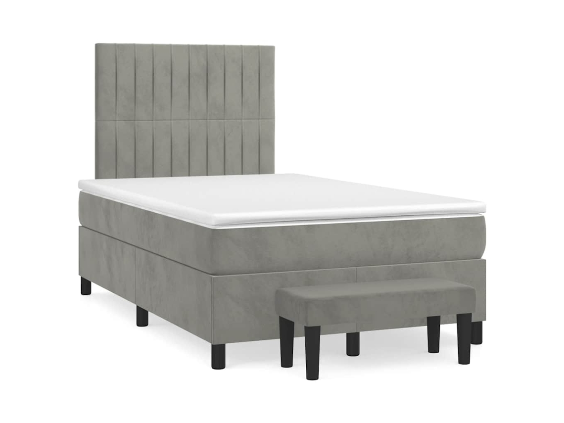 Cama Box Spring Con Colchón Terciopelo Gris Claro 120x190 Cm