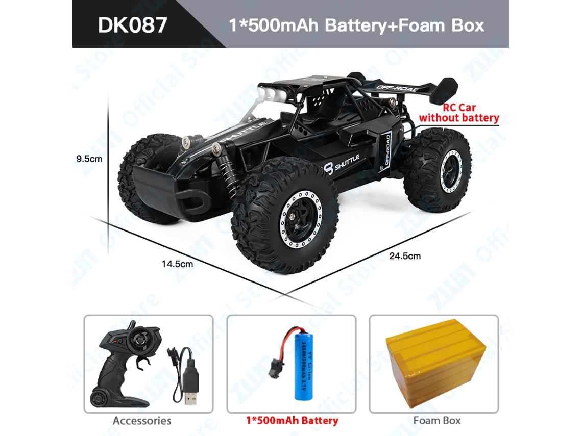 Coche RC 116 2WD con luces LED, todoterreno de escalada, control remoto de 2.4G, juguete para niños y niñas, negro. Aeuzwr