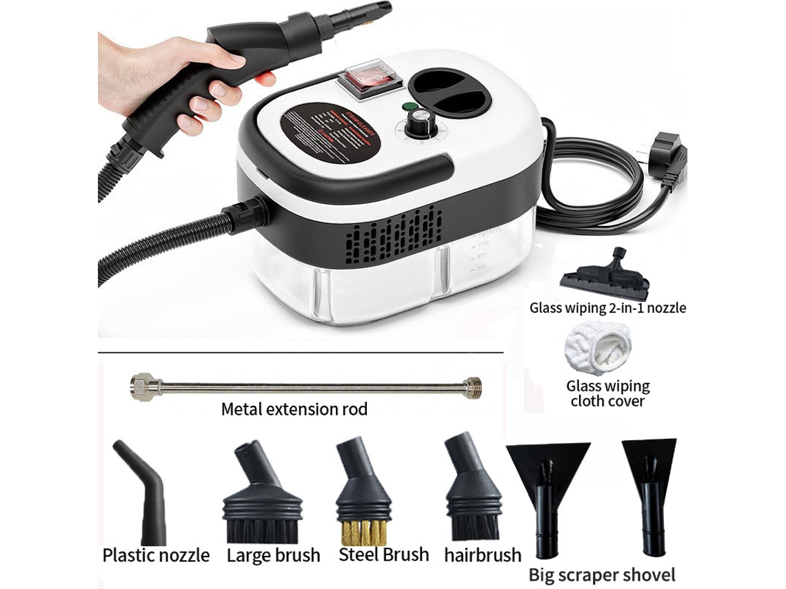 Limpiador a vapor de alta temperatura y alta presión con 6 velocidades, ideal para la limpieza de cocinas y coches (blanco y negro)