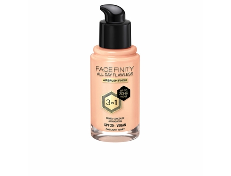 Base de Maquillaje Cremosa Max Factor Face Finity All Day Flawless 3 en 1 Spf 20 Nº C40 Light ivory 30 ml