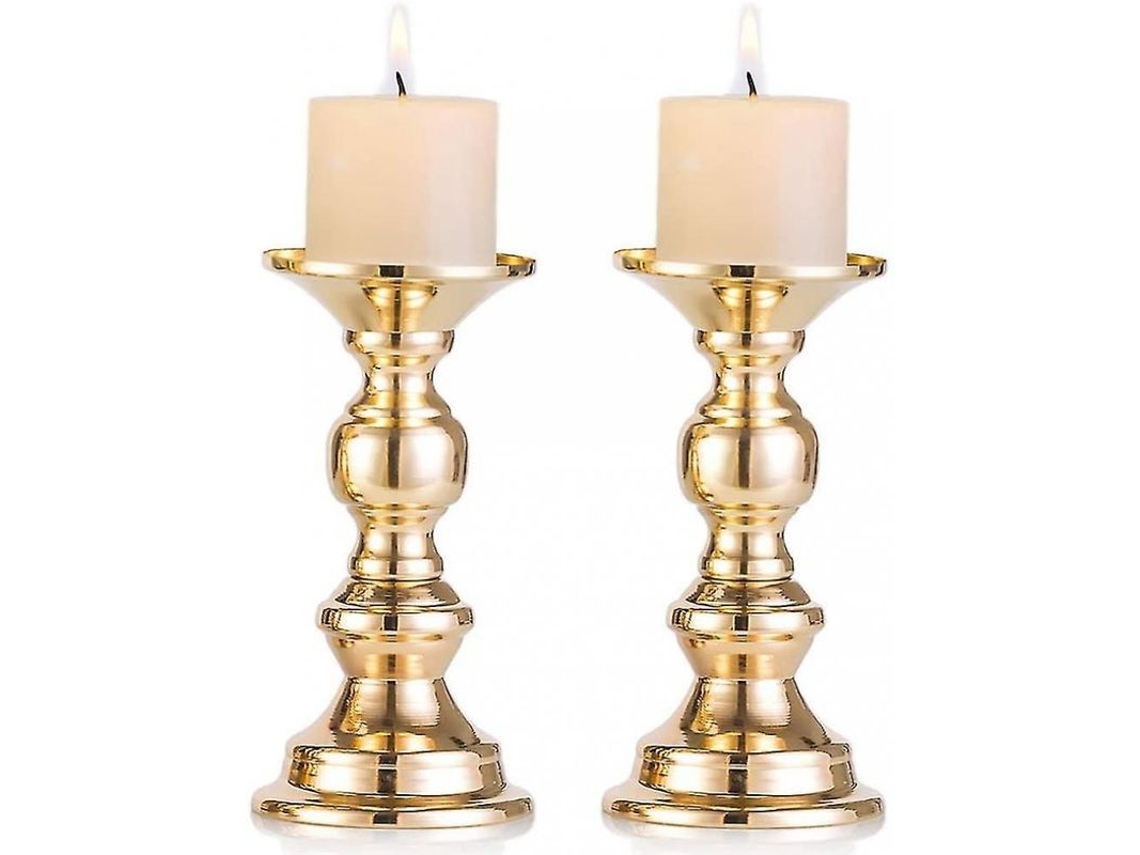 2026-2 Portavasos De Metal Para Velas Pillar Dorados, Centros De Mesa Para Bodas Y Decoración Hogar