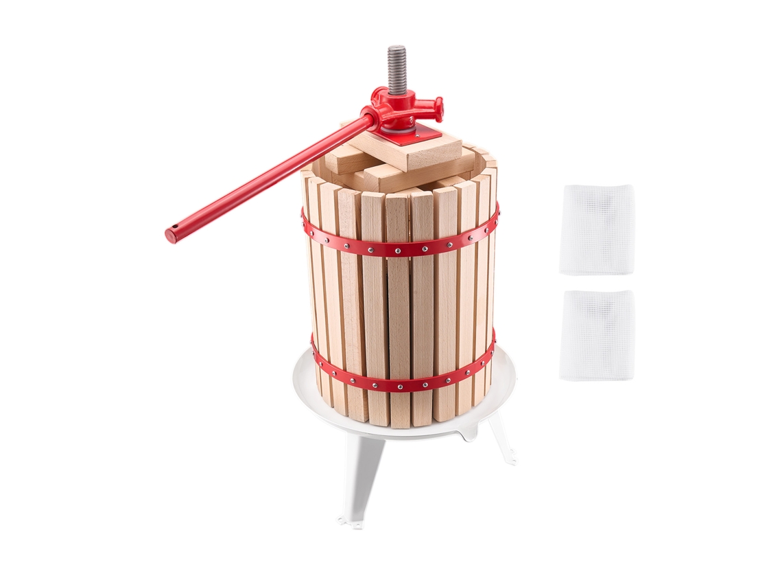 Prensa manual para frutas y vino Succebuy con cesta de madera, 18 L para zumos
