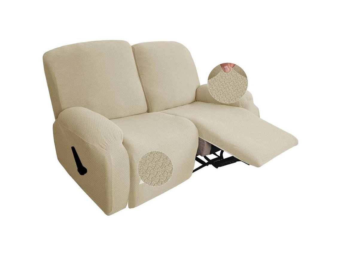 2026-funda Elástica Para Sofá Reclinable De 6 Piezas Con Bolsillos Tela Jacquard Beige Claro