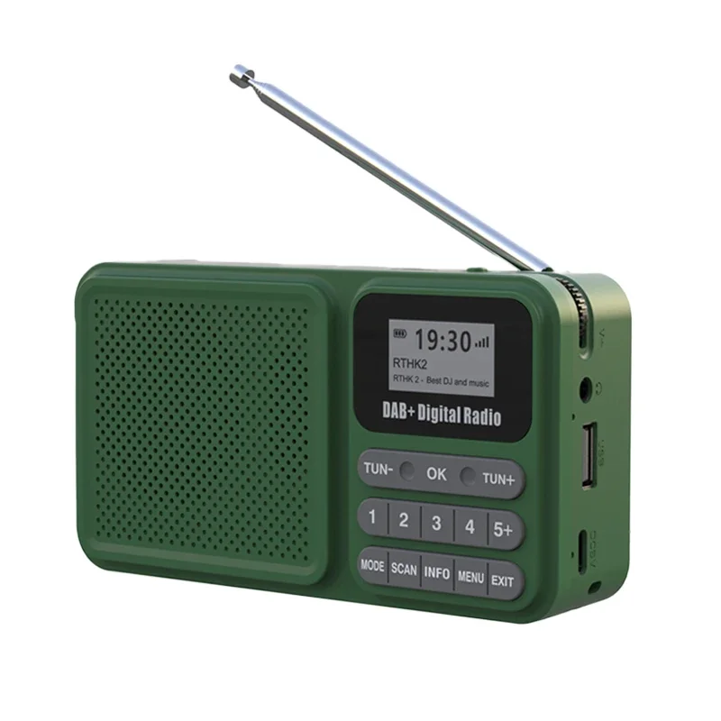 (verde) Radio Digital Portátil Dab+, Compatible Con Bluetooth, Carga Solar, Soporte Usb, Tarjeta Tf, Mp3, Con Pantalla Lcd