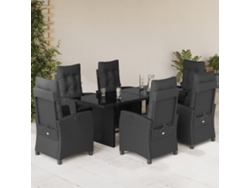 Juego de comedor de jardín de 7 piezas con cojines, mimbre sintético negro, DKD Home Decor