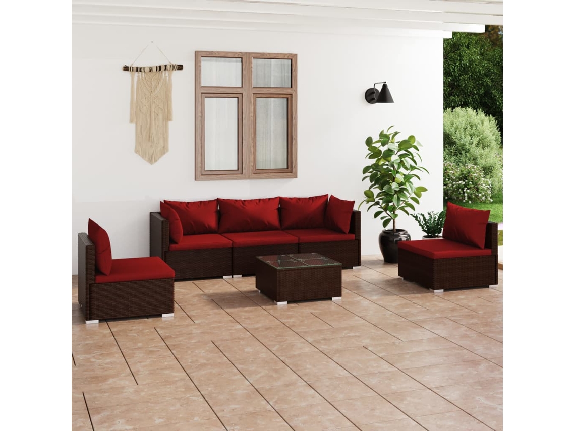 Conjunto de jardín DKD Home Decor de 6 piezas con cojines de mimbre marrón