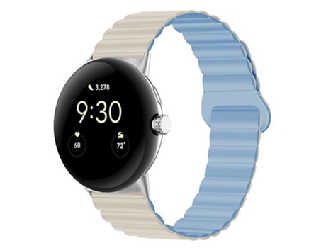 Correa para Google Pixel Watch, hebilla inversa, correa de reloj de silicona magnética azul y blanca VENISYMLIS