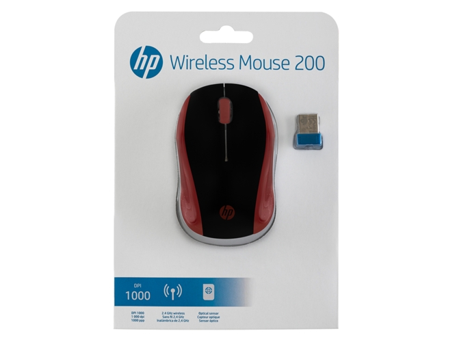 Ratón HP 200 (Inalámbrico - Casual - 1000 dpi - Rojo)