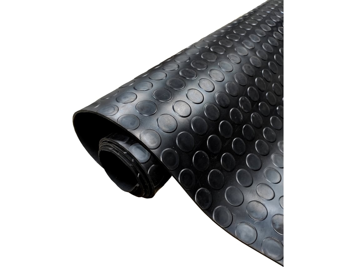 Suelo Goma - Botones Negro - 3mm - 100x250cm - Composición 100% Caucho - Suelo Caucho - Suelo PVC - Suelo Protector