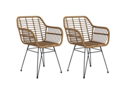 Juego de 2 sillas de cocina estilo bohemio, en ratán PE, 56 x 60 x 79 cm, natural + negro