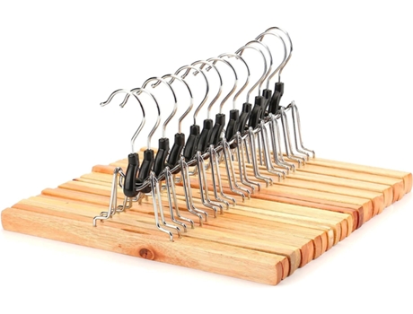 12 piezas de perchas para pantalones de madera, perchas para faldas, perchas para pantalones, perchas para pantalones, antideslizantes, ganchos cro...