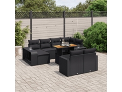 Conjunto de sofá de jardín de 11 piezas con cojines de mimbre sintético negro de DKD Home Decor