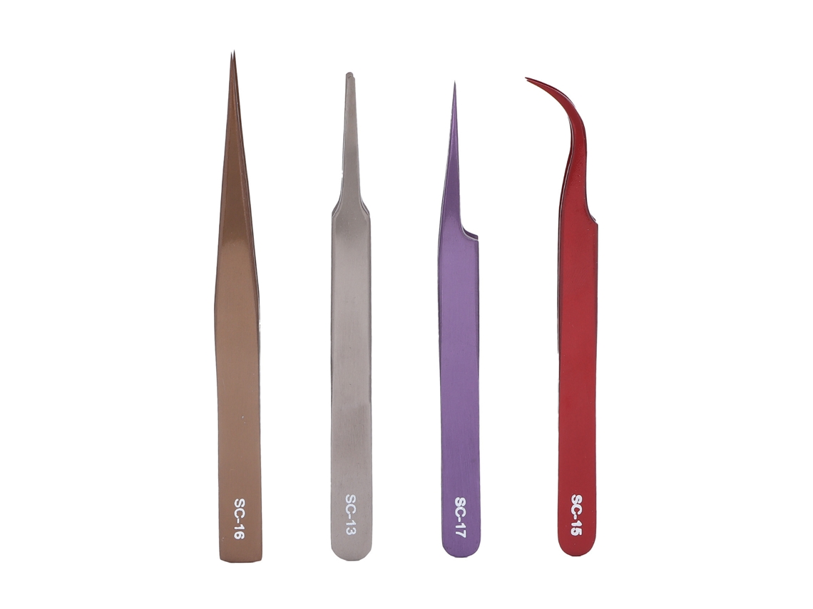 4pcs Pinzas Multifuncionales De Acero Inoxidable Para Arte De Uñas Y Extensiones De Pestañas