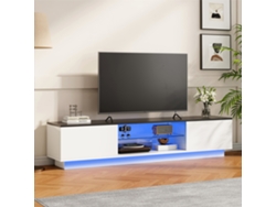 Mueble de TV con iluminación LED y estantes de cristal blanco ROSAHQNDA (160x32x42 cm)