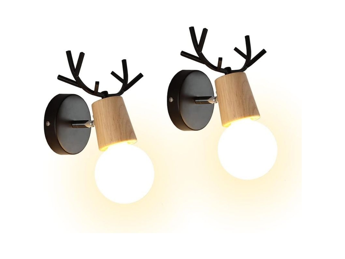 Juego De 2 Apliques De Pared Modernos Con Diseño De Astas, Para Decoración De Interiores En Madera Y Metal (negro).