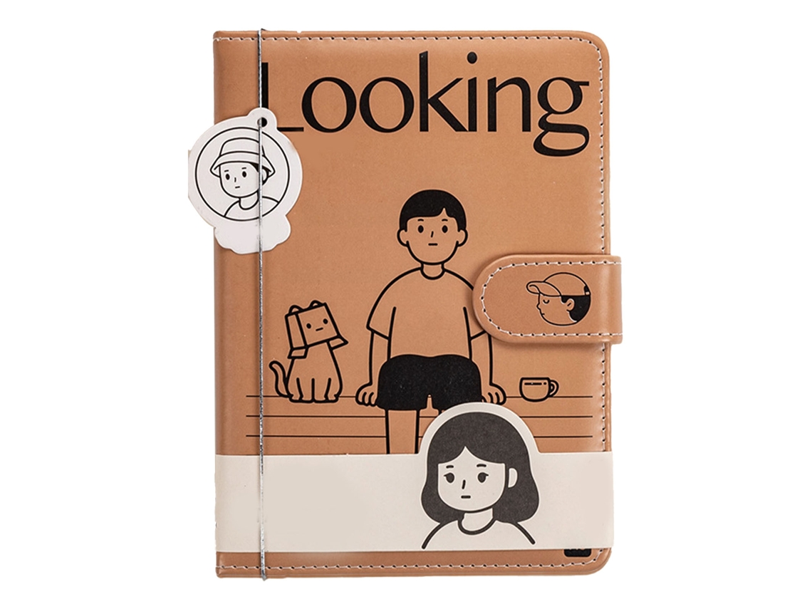 Cuaderno A5 de piel sintética marrón con cierre magnético para mujeres y niñas.