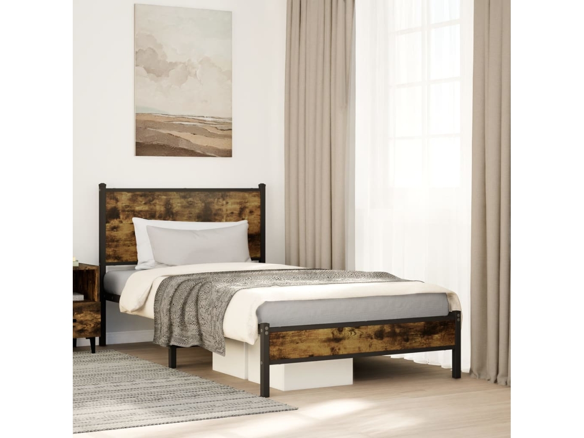 Estructura De Cama Sin Colchón Metal Roble Ahumado 100x200 Cm