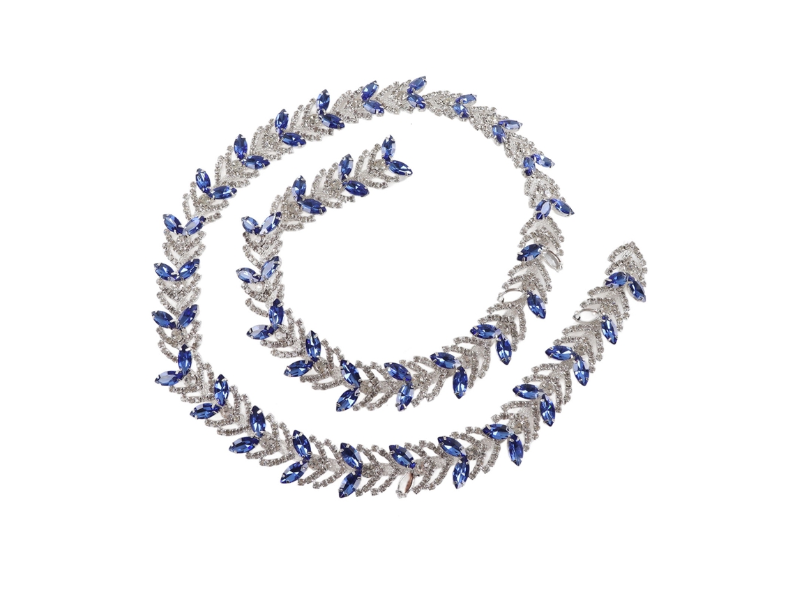 Cadena De Cristal De Piedras Preciosas De 1 Yarda (2,3 Cm) Hoja Flor Diy Para Ropa Aros Cinturón Azul Real