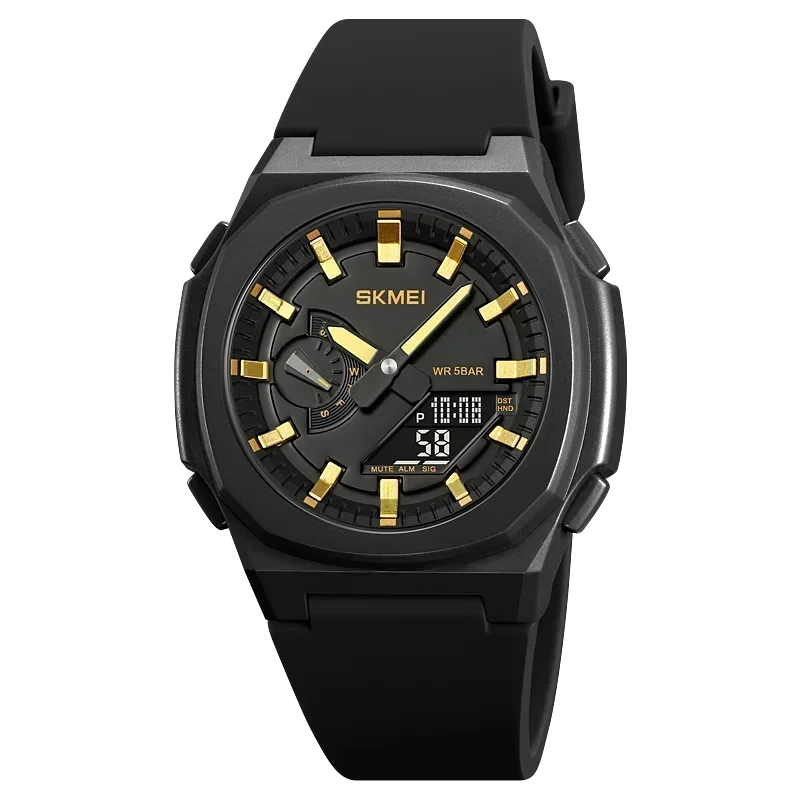 Reloj De Pulsera Impermeable Para Hombre Con Función De Cuenta Regresiva, 5 Alarmas Y Visualización De Fecha (negro Oro Negro)