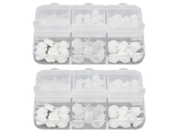 2 cajas de adornos para uñas con rosas blancas y camelias, diamantes de imitación para manicura infantil.