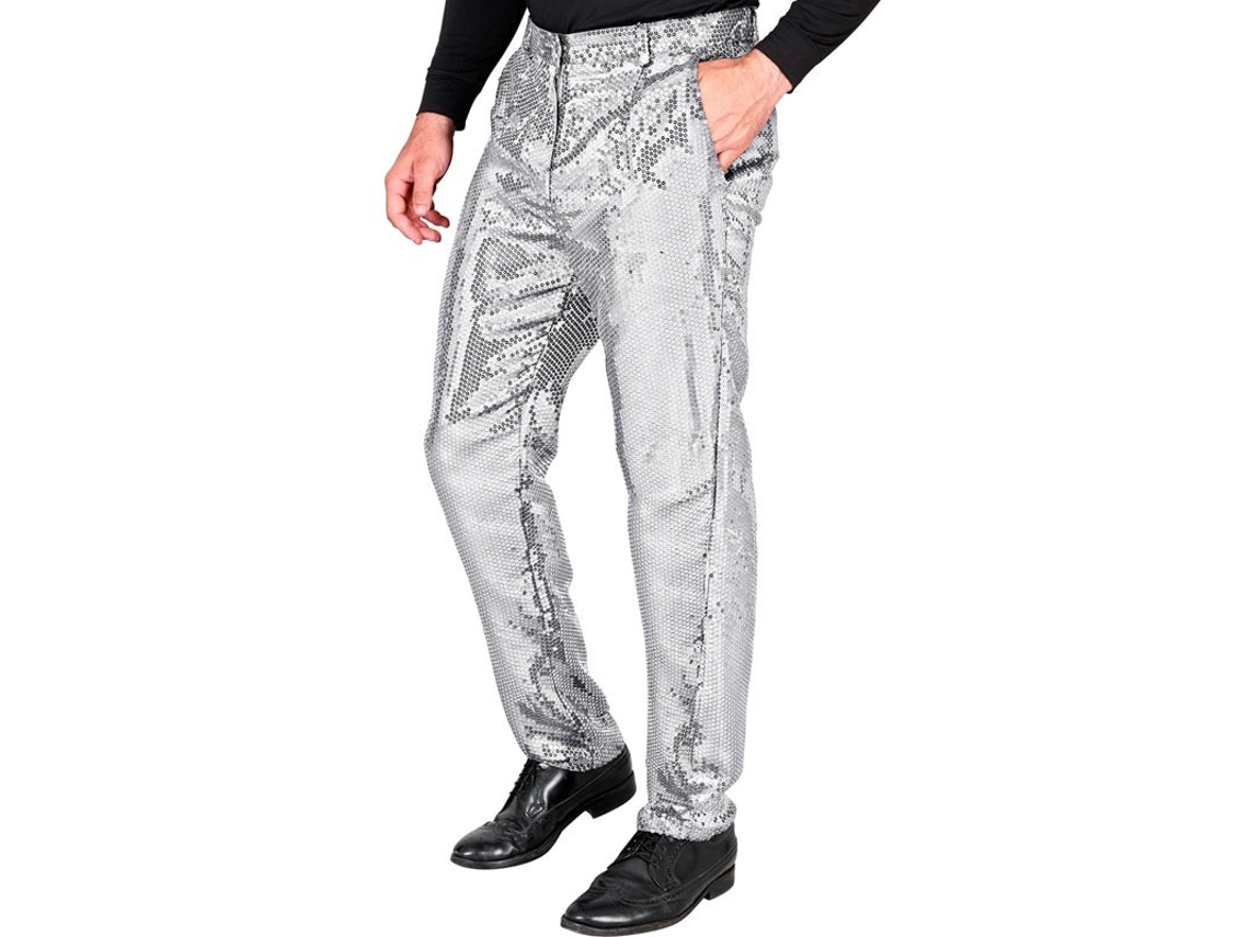 Pantalones plateado con lentejuelas para hombre