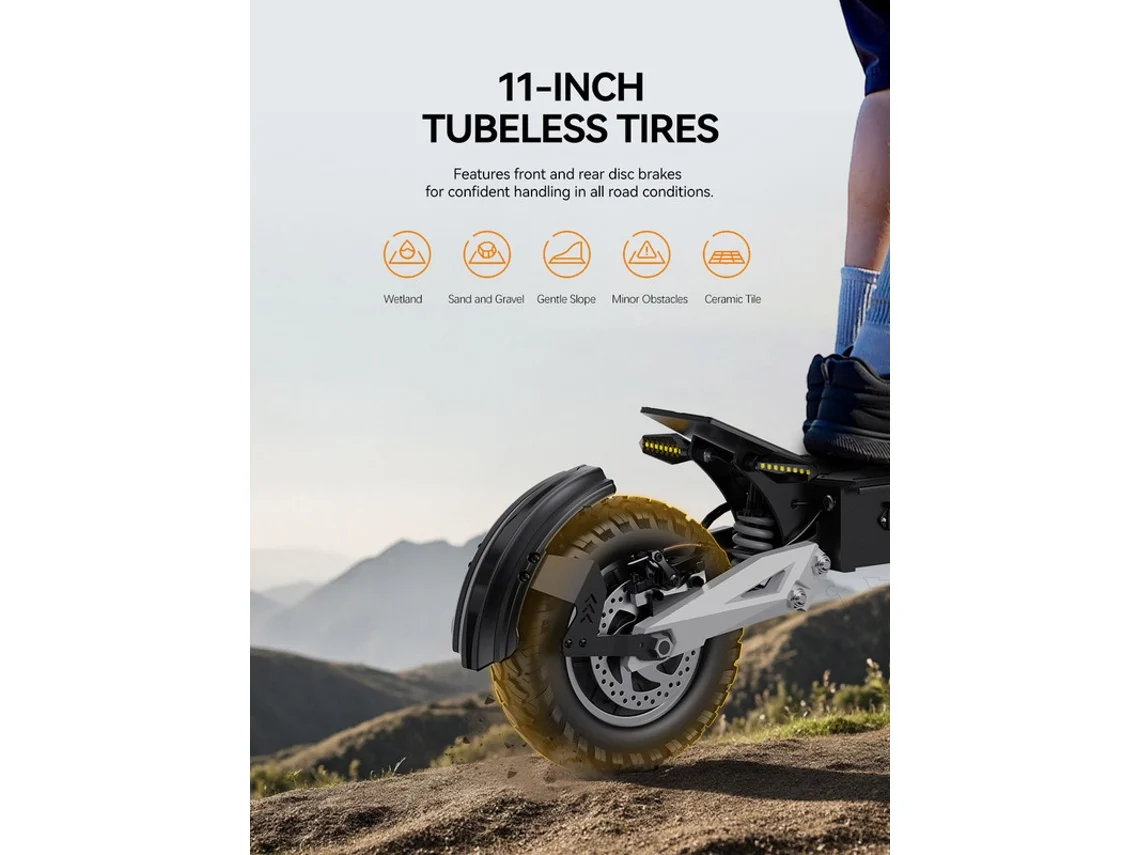 Patinete eléctrico Ootd T10, motor de 500 W, batería de 48 V y 13,5 Ah, neumáticos de 11 pulgadas, 50 km/h, autonomía de 45 km, frenos de disco y suspensión de doble resorte.