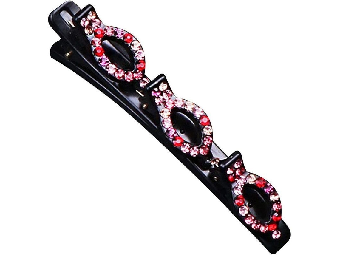 2026-3 Clips De Pelo Con Flor De Cristal, Bandas De Satén Trenzado Y Strass, Para Cabello Grueso