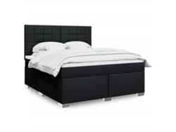 Cama Box Spring Con Colchón Tela Negro 180x200 Cm