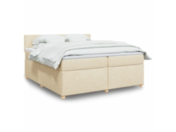 Cama Box Spring Con Colchón Tela Color Crema 200x200 Cm