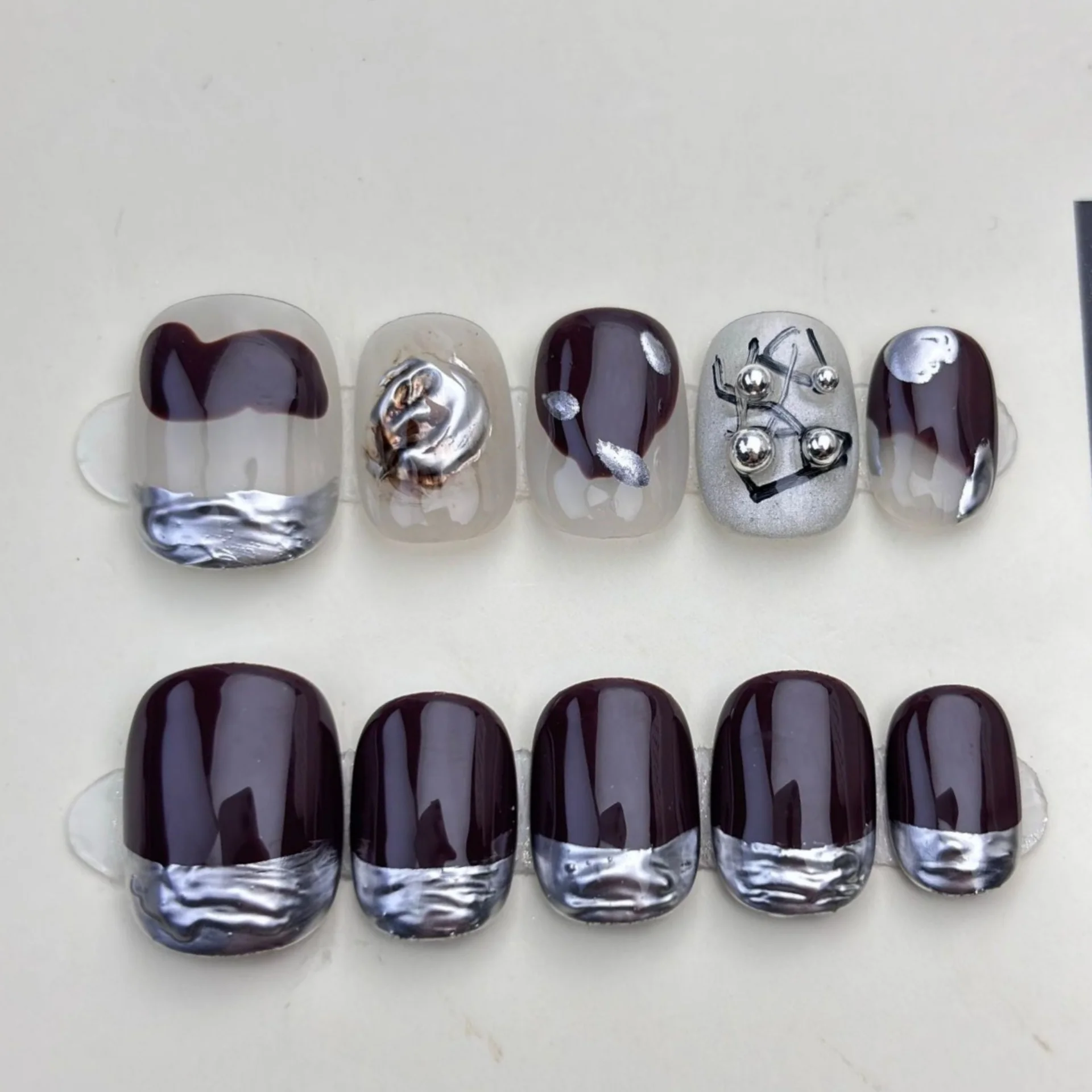 (a262-l) Uñas Artificiales Hechas A Mano, De 10 Piezas, Tipo De Presión.