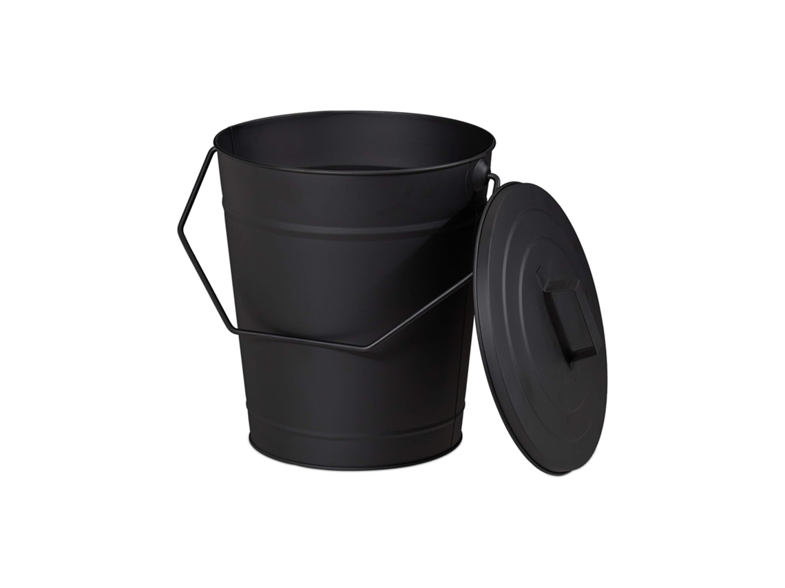 Relaxdays Balde De Cinzas Com Tampa, Para Arrefecer E Transportar Cinzas, Lareiras, Fogões, 12l, Aço, Preto