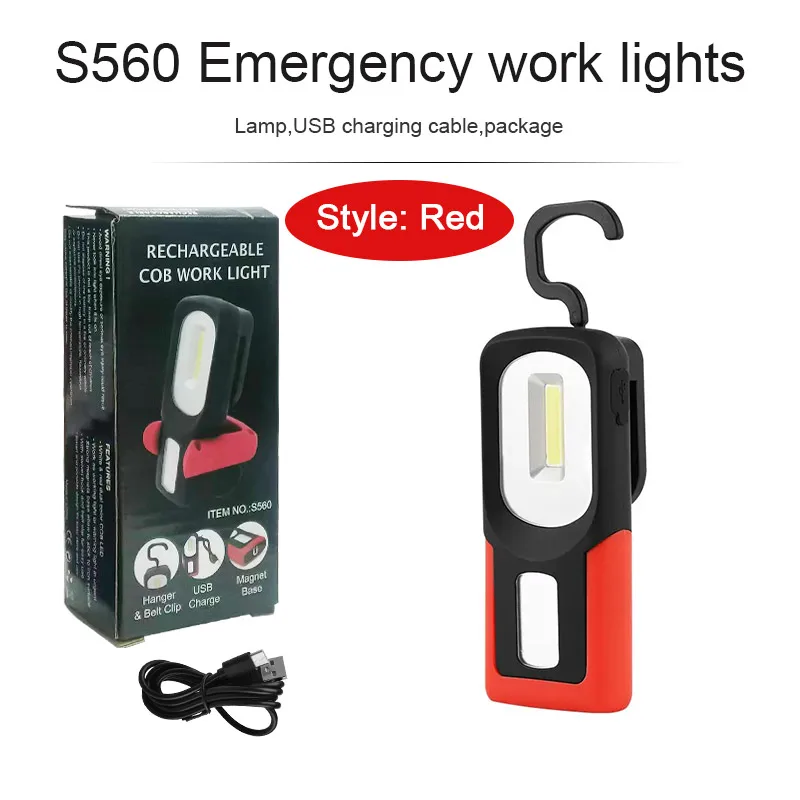 Linterna LED COB magnética - Recargable mediante USB - Ideal para acampar, reparaciones de automóviles y como linterna de emergencia colgante.