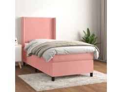 Cama Box Spring Con Colchón Terciopelo Rosa 90x200 Cm