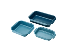 Juego de 3 bandejas antiadherentes para horno Joseph Joseph Nest: ahorran espacio, fáciles de usar, de acero al carbono, color azul.