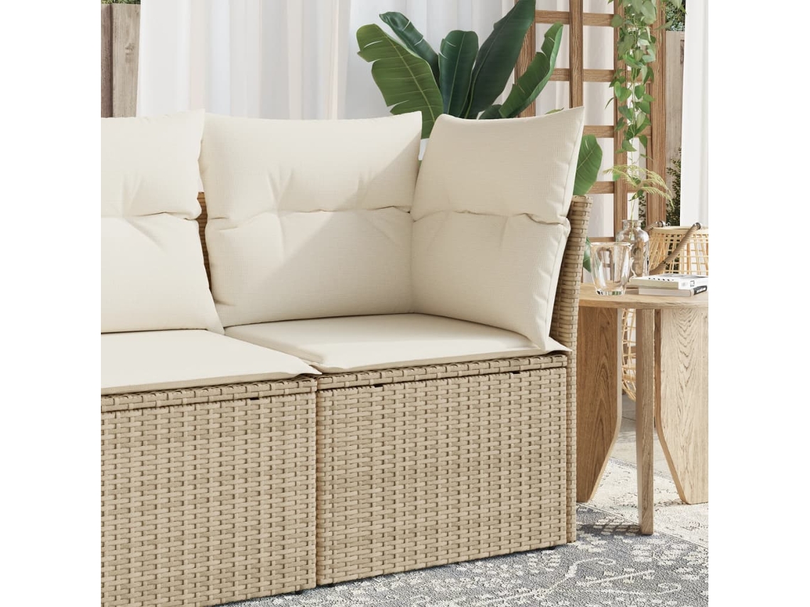 Sofá esquinero de jardín con cojines de mimbre beige, Dkd Home Decor