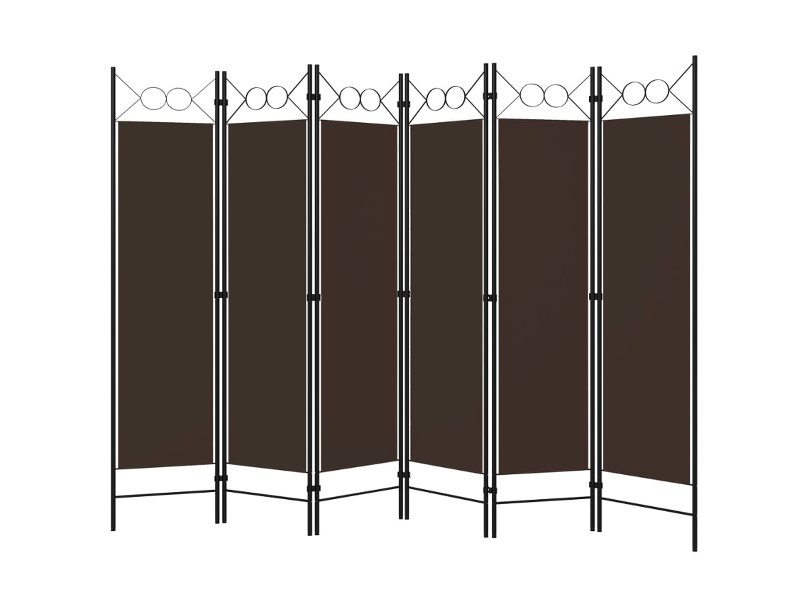 Separador de ambientes con 6 paneles, 240x180 cm, marrón.