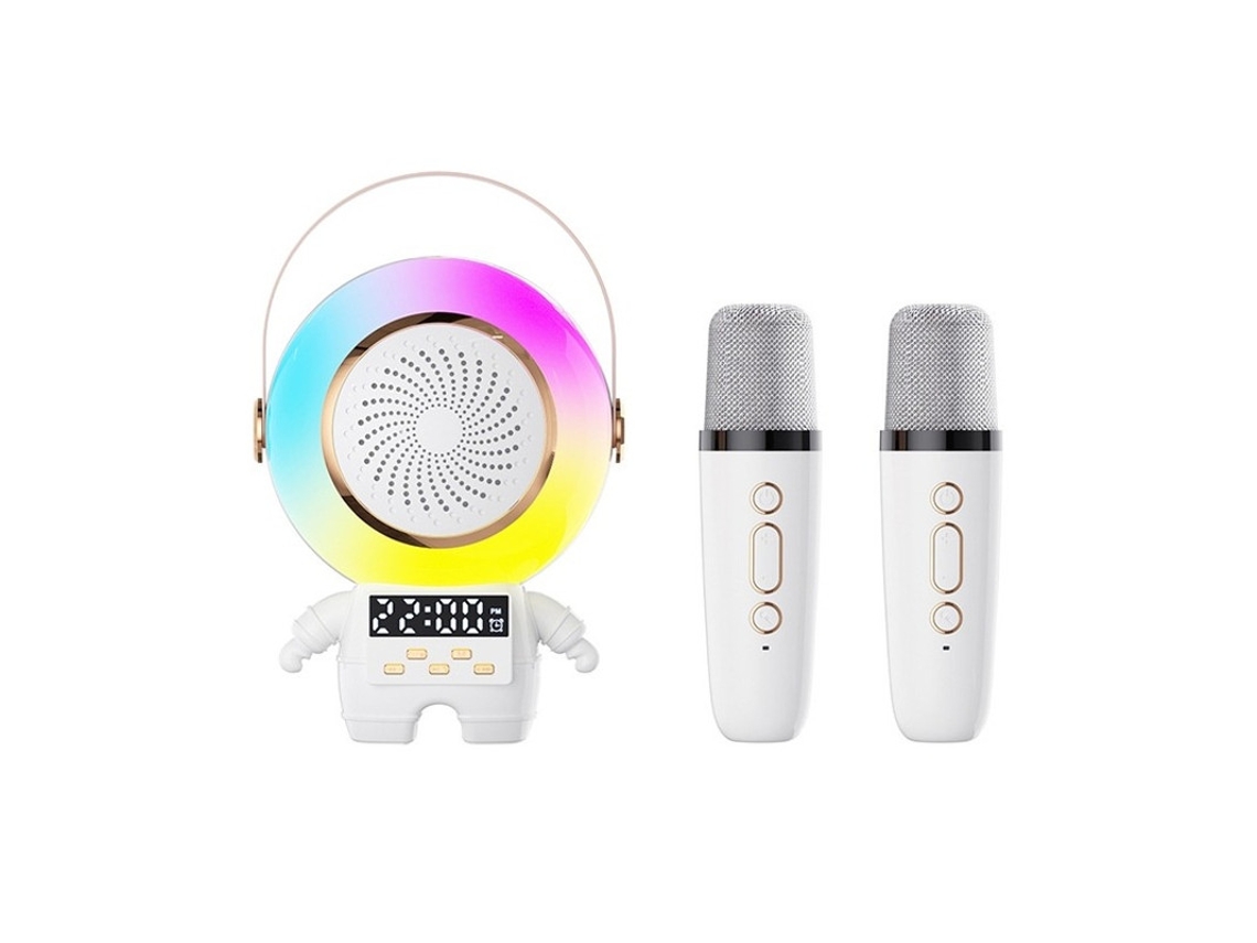 Mini máquina de karaoke para niños, altavoz Bluetooth portátil con reloj, luz LED y 2 micrófonos inalámbricos para niños de 3 a 5 años Yizhood