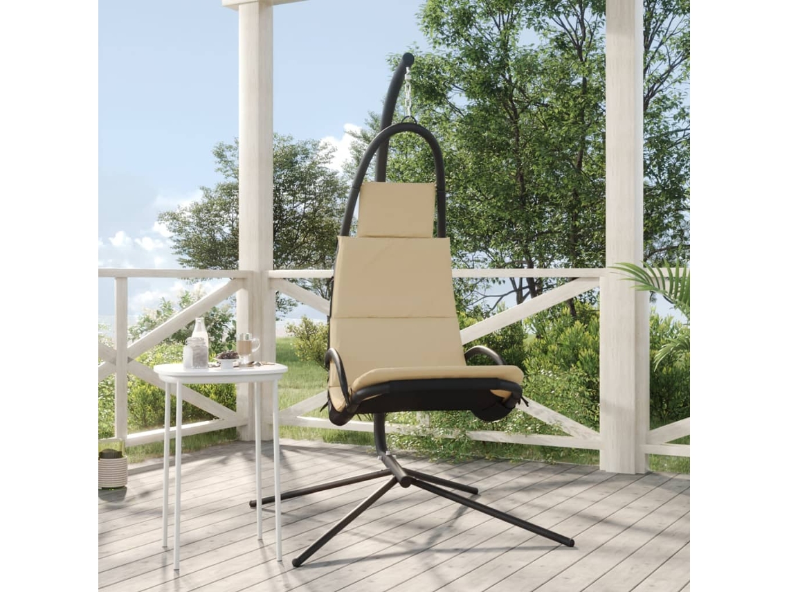 Silla Colgante De Jardín | Silla De Exterior | Sillon Jardín Con Cojín Acero Y Tela Oxford Crema Wsd44086
