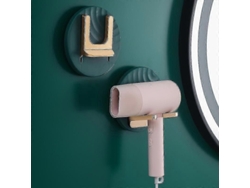 Soporte autoadhesivo verde para secador de pelo, diámetro no plegable para baño GOKOCO