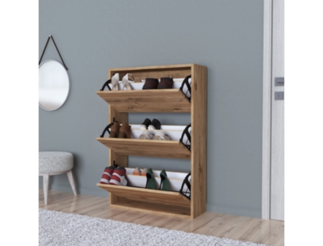 Zapatero Aurskog 3 compartimentos máx. 18 pares aglomerado 110 x 74 x 24 cm Efecto Roble [EN.CASA]