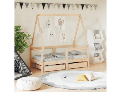Estructura De Cama Infantil VIDAXL Marrón Madera (70x140 cm)