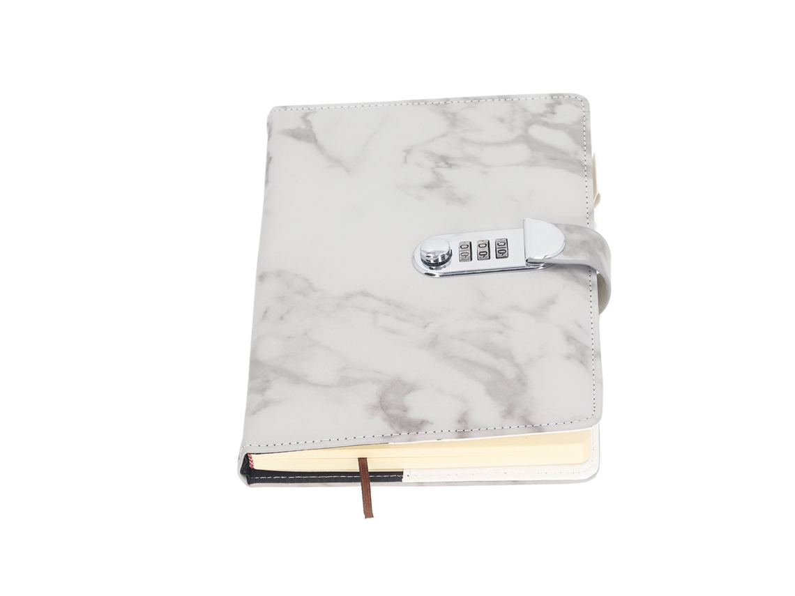 Cuaderno Con Cerradura De Contraseña Tapa Impermeable Ribbon Marcapáginas Piel Pu Lined Para Oficina Escuela Gris