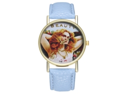 Reloj De Pulsera Unisex Zhoulianfa Con Correa De Cuero Sintético Y Ilustración Decorativa Azul Claro.