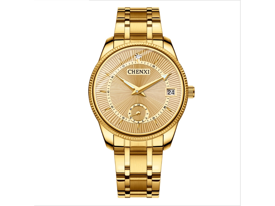 Reloj De Pulsera Para Mujer De Acero Inoxidable Dorado Con Calendario Y Movimiento De Cuarzo Informal.