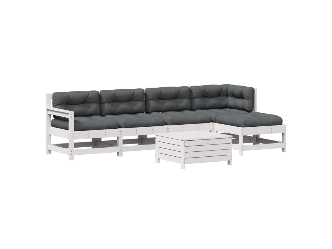Maison Exclusive - Set Muebles Jardín 6 Pzas Con Cojines Madera Maciza Pino Blanco