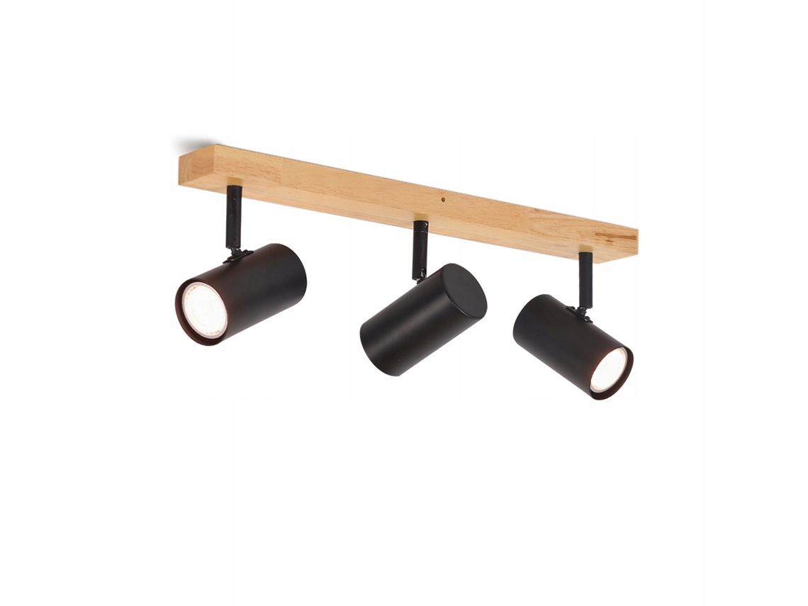 Reflector de Techo Plafón Negro 3 Llamas Gu10 Moderno Madera Retro Metal Orientable 350Sin Bombillas NETTLIFE